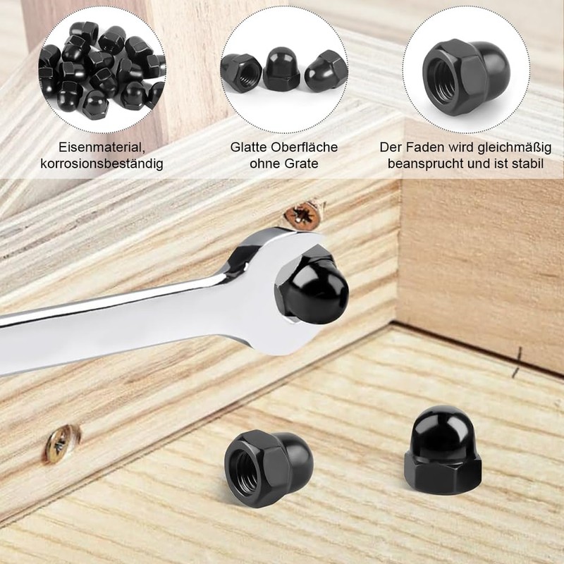 Cap Nuts M8 Pack of 50 Hexagonal Cap Nuts Black