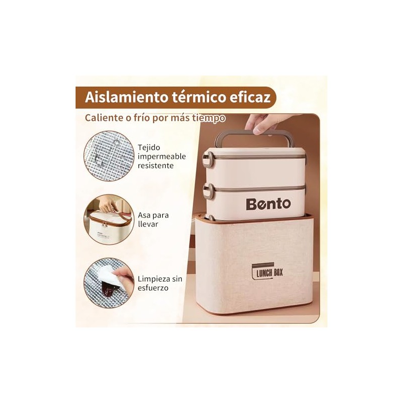Bento Box, Lunch Box de 3 Capas 2400 ml con