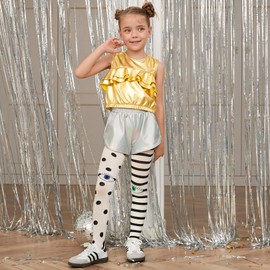 Metallic Shirts for Girls Gold Tank Tops Sparkly Sleeveless Crop Tops Dancewear Outfits Funny Glasses Size 6 7