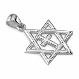 Small Messianic Jewish Star of David with Cross Charm in Sterling Silver