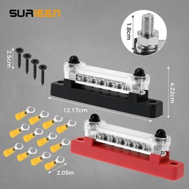 SURIEEN Busbar 12V-48V DC 150A Busbar Busbar Distribution Block 12V Power Distribution Block with 6 x M4 Terminal Bolts for Car, Truck, Motorhome, Yacht, Boat