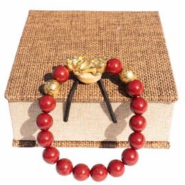 biuufish Feng Shui Bracelet Red Cinnabar Bracelet, 24k Gold Plated PiXiu Bracelet for Men Women, 10mm Prayer Beads Protection Bracelet Jewelry Gifts Can Bring Good Luck, Wealth and Health