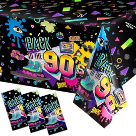 3 Pieces 90s Plastic Party Table Cover 90's Party Tablecloth 90s Birthday Party Decoration The 90's Hip Hop Party Supplies Throwback Birthday Party Decor for Dining Room and Kitchen, 54 x 108 Inch