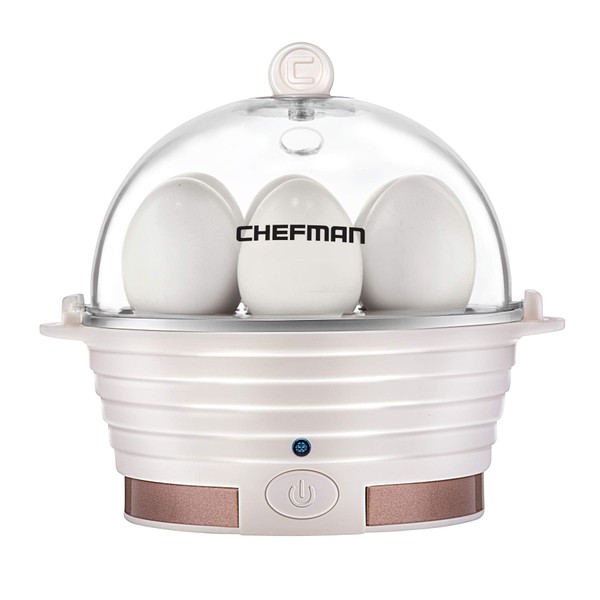 Chefman Electric Egg Cooker Boiler Rapid Poacher, Food & Vegetable Steamer, Quickly Makes Up to 6, Hard, Medium or Soft Boiled, Poaching/Omelet Tray Included, Ready Signal, BPA-Free, Ivory