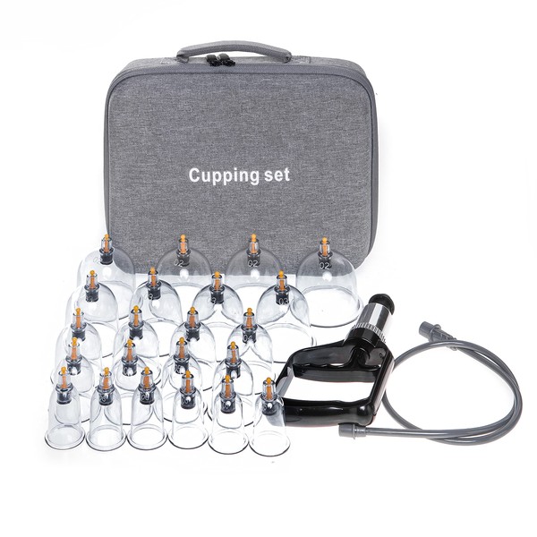 Cupping Set Massage Therapy Cups, 22 Vacuum Cups, Myofascial Releaser Professional Cupping Therapy Sets with Hand Pumps and Detailed Cupping Book, Suction Hijama Cupping Set with Portable Travel Case