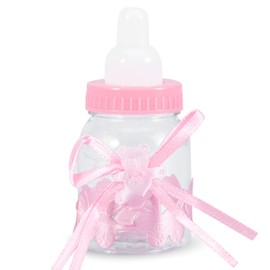 Natudeco 24Pcs Fillow Bottles Large Fillable Baby Bottle Shower Baby Bottle Party Favor Bear Bow Looks Sweet Candy Box Dessert Snack Plastic Baby Bottles for Baby Shower Favors Party(Pink)