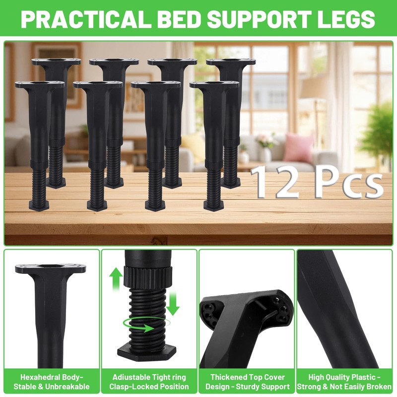 Tobeelec 12 Pcs Adjustable Height Bed Support Legs, 8.3"-14.5" Bed