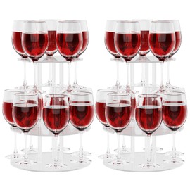 Laumffon Champagne Tower, Circle Acrylic Champagne Display Rack Stand with 12 Slots, 2 Tier Floating Sight Champagne Flute Holder for Party, Wedding, School, Celebration, 2 Pcs