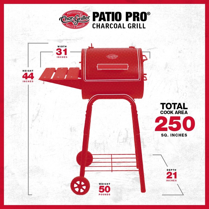 Char-Griller® Patio Pro Charcoal Grill and Smoker with Cast Iron