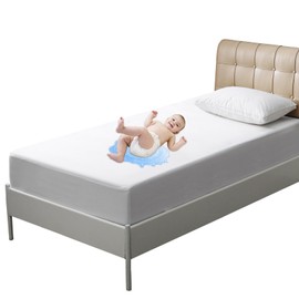 Akicia Waterproof Mattress Protector Twin Size, Bed Wetting Potty Training Cover for Kids, Single White Water Proof Pee Protective Fitted Sheet, with 18 Inch Deep Pockets, Washable, Soft