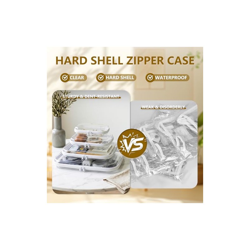 Diravo 3 piezas de funda rígida transparente con cremallera, bolsas