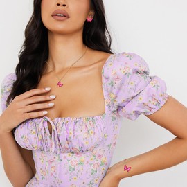 Crysdue Sparkling Cubic Zirconia Butterfly Necklace Stud Earrings Adjustable Slider Bracelet Jewelry Set, Birthday/Valentines/Mothers Day/Christmas Jewellery Gift for Women Hot Pink Gold-Tone