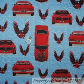 Spectrix BonEful FABRIC FQ Cotton Quilt Flannel VTG Blue Red Sport Car Beach Scenic Eagle