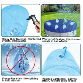 16 PCS Pool Cover Weights Water Bag Winter Antifreezing Heavy Duty Pool Cover Hanging Weights Pillow Thick PVC Windproof Tarp Water Bags with Hook for Outdoor Above Ground Swimming Pool Closing Kit