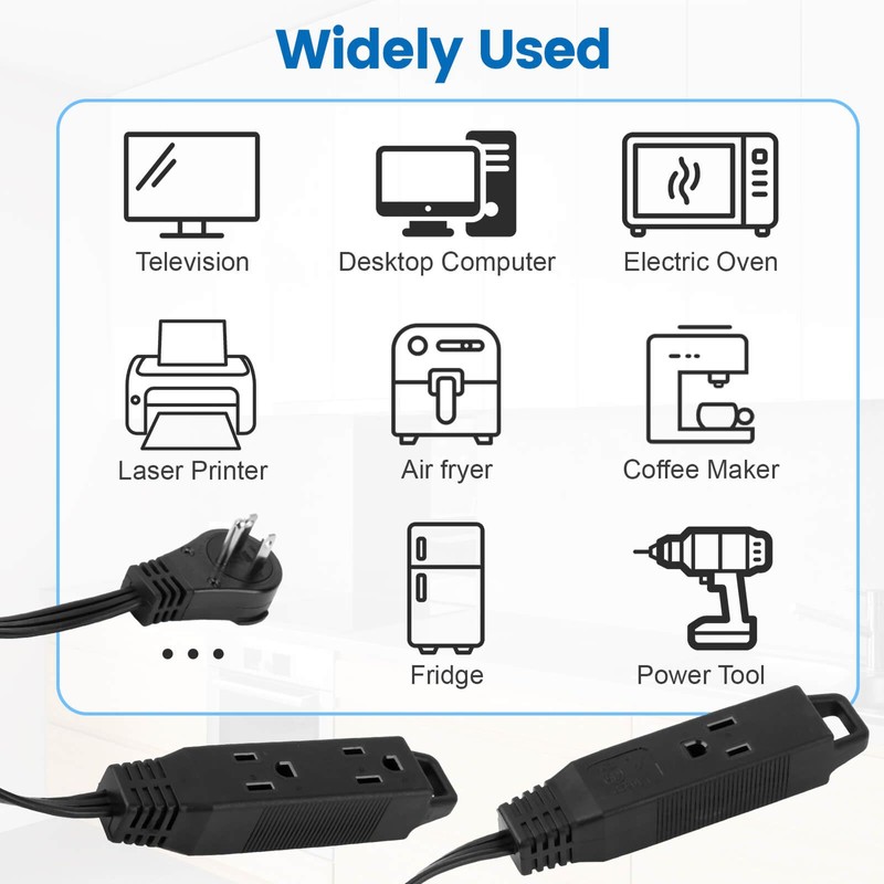 1Ft 360° Rotating Flat Plug Extension Cord with 3 Outlets