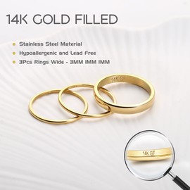 Diamday 14K Gold Filled Rings for Women Girls Stacking Rings Stackable Thin Gold Rings Simple Pinky Thumb Statement Band Ring Comfort Fit 3 Pieces 1 mm 3 mm, Gold