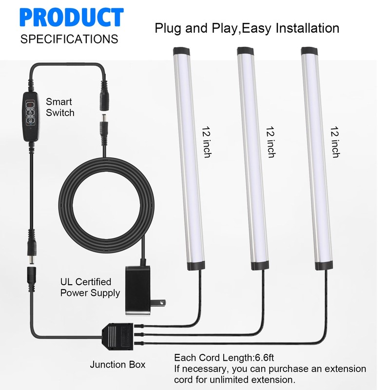 Under Cabinet Lights Plug in Led Light Strip 3 Pack
