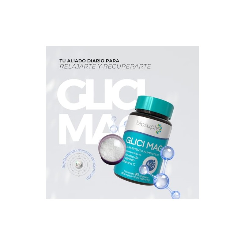 Biosuple Glicinato Magnesio Colágeno Hidrolizado Vitamina Suplemento Alimenticio Diario Cápsulas