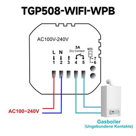 Beok Intelligent WiFi Thermostat für Gasheizkessel, Thermostat Heizung Digital Raumthermostat für Home Gasheizung Ausrüstung, Kompatibel mit Tuya Smart Life/Google Home/Alexa, Max. 3A TGP508WIFI-WPB