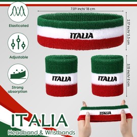 Jadive Italy Sweatband Set Italy Headband and Wristbands Includes 1 Head Sweatband and 2 Sports Wristband Costume Absorbing Headband for Men Women