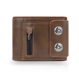 AfitLulu Men's Faux Leather Wallet with SM Card Slot, Multiple Card Slots, Magnetic Snap Closure with 4 Card Slots and Zip Coin Compartment, Brown 1, Casual