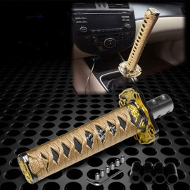 JDMBESTBOY Samurai Sword Gold Black Shift Knob Shifter Alloy Katana Adapters Universal 20cm