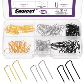 Swpeet 150Pcs 3 Colors 23mm/ 0.9 Inch Stainless Steel Sewing U-Pins Assortment Kit, Double Blocking Pins U-Shaped Sewing Pin Fork Pins Needlecrafts Pin for Craft, DIY, Handmaking
