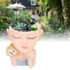 Flower Pot Girl and Dog Cute Style Bottom Drainage Hole