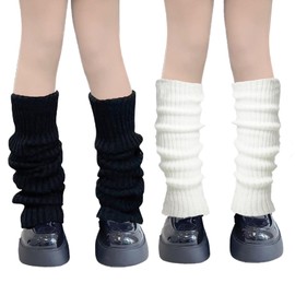 ZPLASK 2 Pairs Leg Warmers, Leg Warmers 80s, Black Leg Warmers, White Leg Warmers Lady Fashion Long Boot Cuff Knee Socks Long Boot Socks for 80s Party Yoga Ballet Dance Ice Skating
