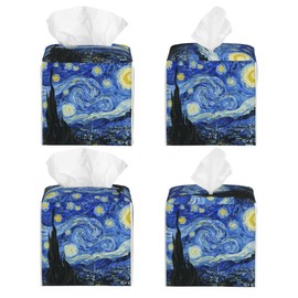 POIUBLE Starry Night Tissue Box Cover Leather Tissue Box Holder Square Facial Paper Organizer Dispenser for Bathroom Kitchen Bedroom Vanity Countertop Night Stands