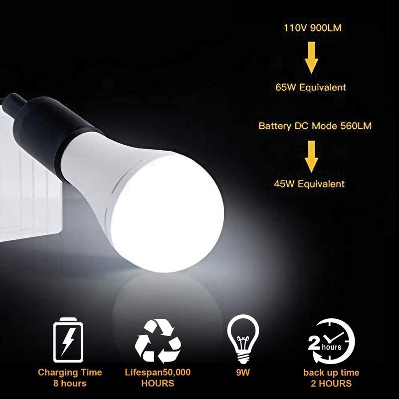 (6 Pack) A21 Rechargeable Emergency LED Bulbs 9W Daylight White