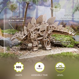 UGEARS Stegosaurus Wooden Puzzle Adult 3D Model Kit Adult Dinosaur with Mechanics - Dino 3D Puzzle Wood in Scale 1:32 - Lifelike 3D Wooden Puzzle for Enthusiasts of Model Making