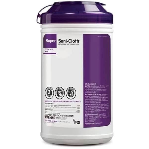 PDI Mfr#Q86984 Super SaniCloth Wipes XL 7.5" x 15" 65Canister by, White, 1 Count