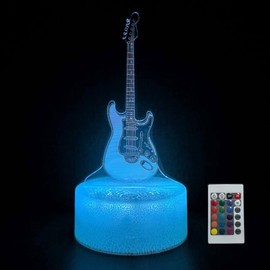 JOCHUI 3D Guitar Light, Music Lamp Illusion Table Lamp with 16 Colors Touch LED USB Night Light Desk Lamps Room Home Decor Festival Decorations