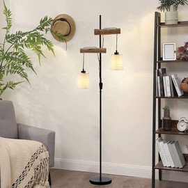 Farmhouse Floor Lamps Unique Rustic Standing Lamp , with Barrel Fabric Drum Shade Tall Vintage Pole Light for Living Room Reading House Bedroom Home Office