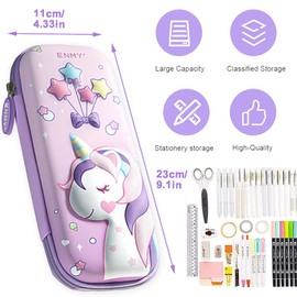 QWEPU Unicorn Pencil Case, 3D Pencil Case for Girls, Waterproof Stationery Set with High Capacity, Suitable for Girls as School Gift (with Zip), pink, Modern