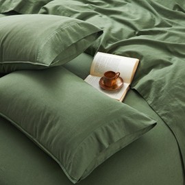 OnlySet 3Pcs Organic Linen Sheets Twin Size, 100% French Linen from Normandy, Durable Forest Green Bed Sheets Twin Sheet Set with 16 Inch Deep Pocket, 1 Flat Sheet, 1 Fitted Sheet, 1 Pillowcases