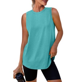 XIEERDUO Beach Vacation Clothes for Women Tank Tops for Women High Neck Workout Athletic Running Sleeveless Shirts Blue Green L