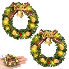 Mini Christmas Wreath, Miniature Christmas Wreath, Miniature Christmas Wreaths with Fairy Lights, Miniature, Mini Christmas Decoration Wreath, Dollhouse Christmas Wreath for Dollhouse Decoration,