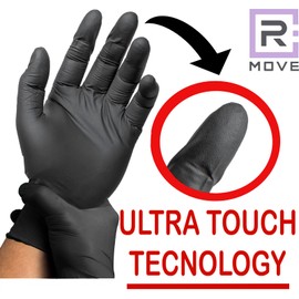 R MOVE 100 guanti in nitrile monouso neri M senza polvere, gloves ambidestri usa e getta per alimenti, non sterili, senza lattice, ipoallergenici - per ambiti medici, Estetisti, Tatuatori (M, Neri)