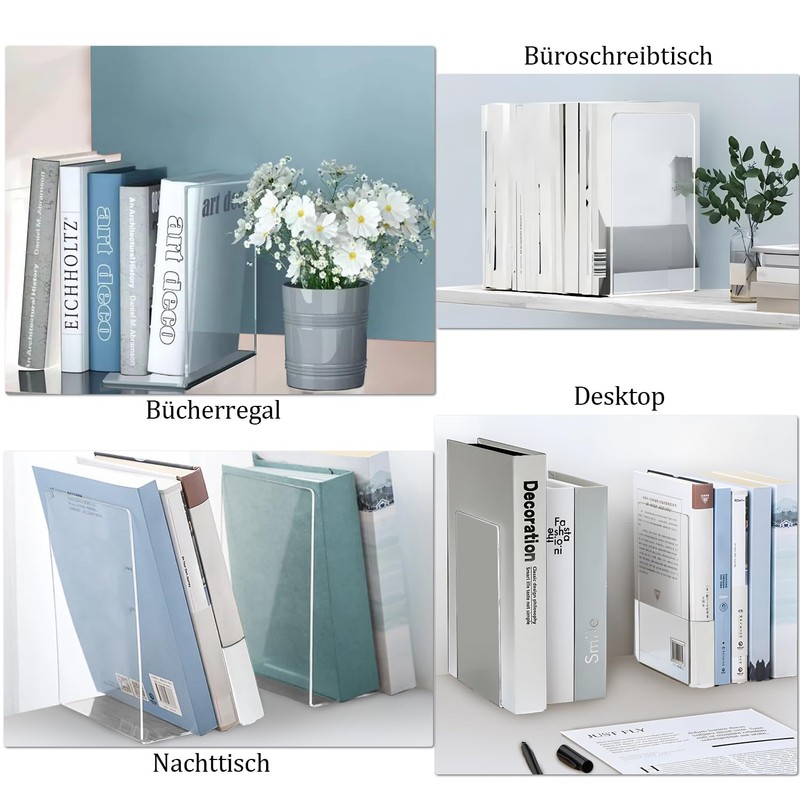 DARUITE Acrylic Bookend Transparent Bookend Acrylic Clear Book Holder for
