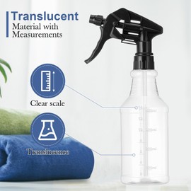 Eccliy 20 Pack 16 Oz Empty Spray Bottles for Cleaning, Leak Proof Spray Bottles with Measurements and Adjustable Nozzle for Cleaning Commercial Supplies(Clear Cylinder,Black)