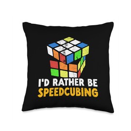I'd Rather Be Speedcubing - Puzzle Cube 3x3 Speed Cubing Throw Pillow
