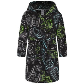 Boys Girls Bathrobes Soft Hooded Bathrobes Sleepwear robe For Girls boys（Grey Game,13-14Years）