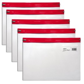 Snopake A5 Zippa-Bag ‘S’ Classic with Write-On Label [Pack of 5] 255 x 190 mm - Transparent/Red Zip Strip [Ref: 12692]