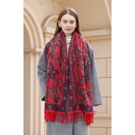 Wander Agio Warm Fashion Scarf Long Shawl Large Blanket Winter Wraps Scarves for Women Cashmere Jacquard Vintage Paisley Pattern Red Dark Blue 12