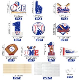 30Pcs Baseball First Birthday Centerpiece Sticks, Rookie of the Year Table Toppers Decorations for Boys 1st Birthday Party, My Rookie Year Party Decor, Baseball Themed 1st Birthday Party Decor