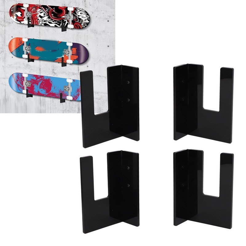 4Pcs Black Acrylic Skateboard Wall Mount Rack Skateboard Wall Hanger