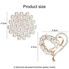 Aikeis Pack of 2 Women's Brooch Heart Brooch Clip Imitation Crystal Pearl Flower Brooch with Rhinestone Bridal Clip for Women (White), XL, Copper, No Stone, Copper, without stone