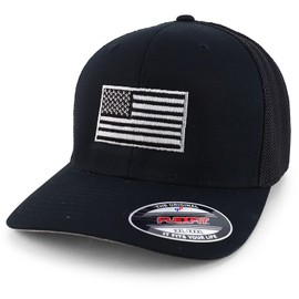 Armycrew XXL Oversize USA American Flag Embroidered Flex Fitted Mesh Back Baseball Cap - Black - 2XL-3XL